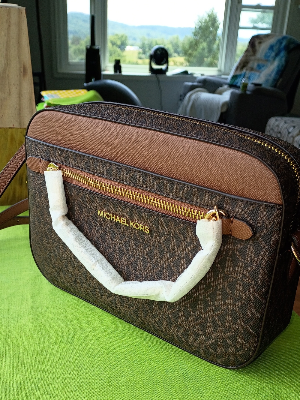 Michael Kors Brown and Tan Logo Messenger Bag